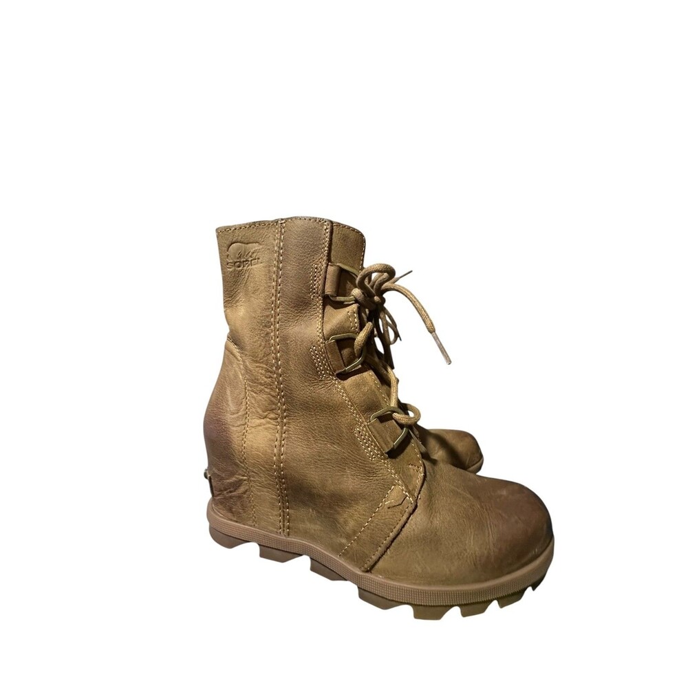 Sorel Women's Joan Of Arctic Wedge II Chelsea Boot Size 8 Brown Leather Lace Up